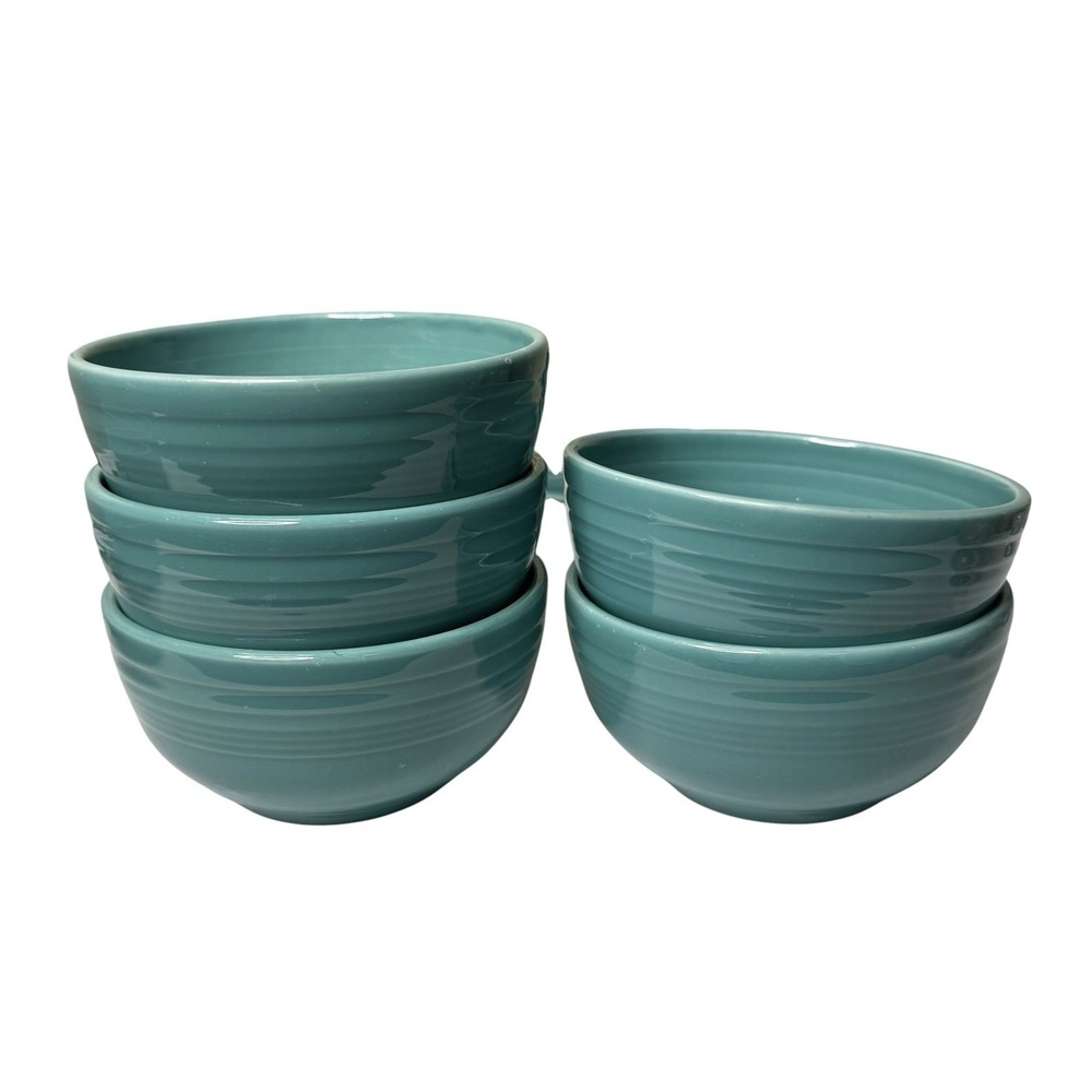 Fiestaware Bowls Turquoise Set Of 5 Cereal Soup Bowl HLCo 6" Post 1986 Vintage